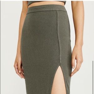 Army green Knit Slit midi skirt A&F